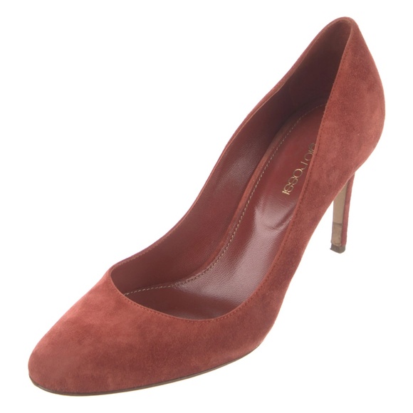 SERGIO ROSSI Leather Pumps Red Burnt Orange Suede Round-Toes Stiletto Heels - Picture 1 of 6
